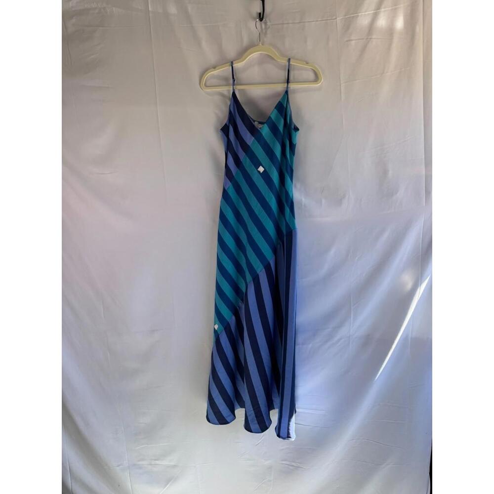 Blue Multi-Stripe V-Neck Slip Maxi Dress - Picture 4 of 10